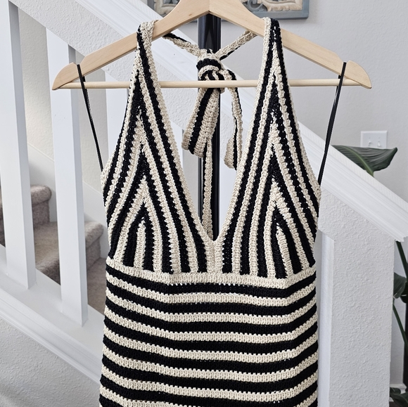 Lucy Paris halter crochet striped dress Size Large NWT - Picture 4 of 11